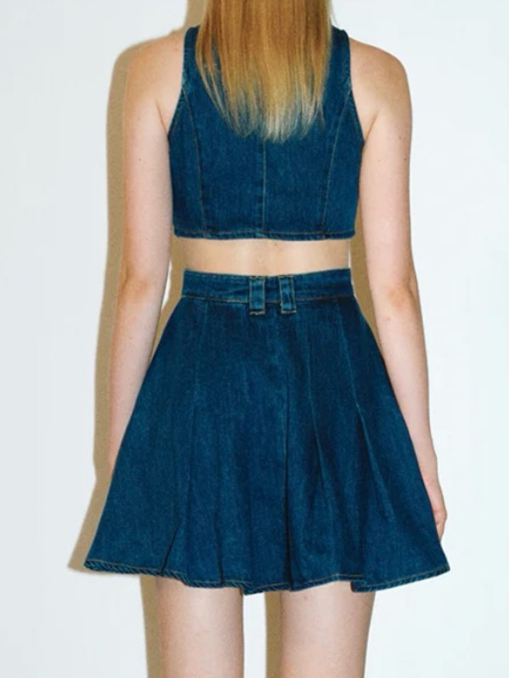 Denim Button-Front Cutout Dress - Blue - Picture 5 of 8